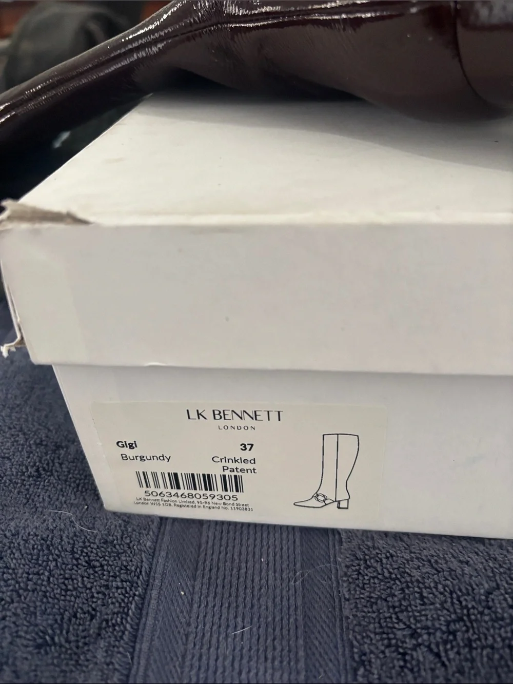 LK Bennett Patent Over-the-Knee Riding Boots in Burgundy